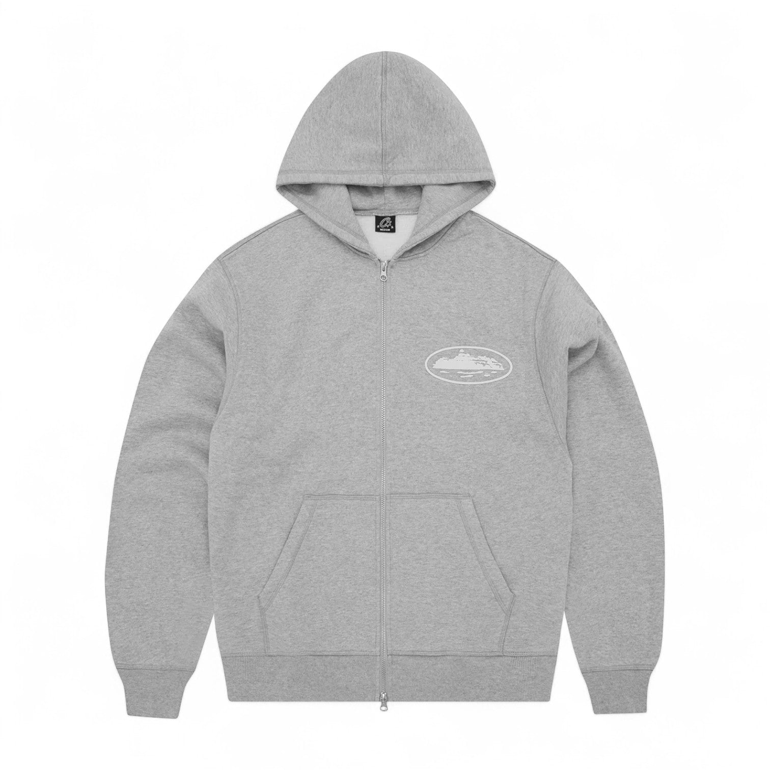 Corteiz Island Puff Print Zip Hoodie - Heather Grey