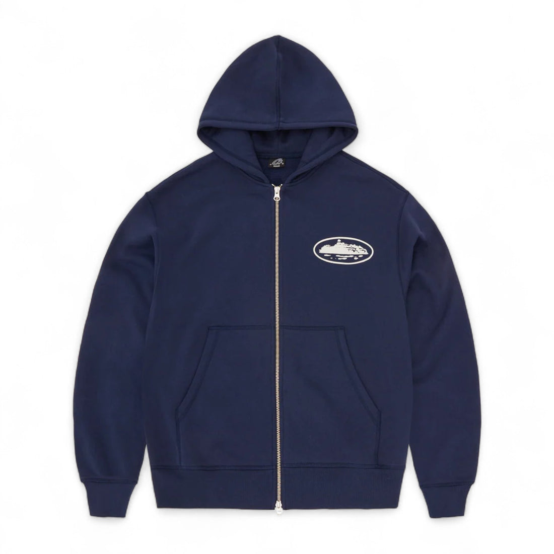 Corteiz Island Puff Print Zip Hoodie - Navy