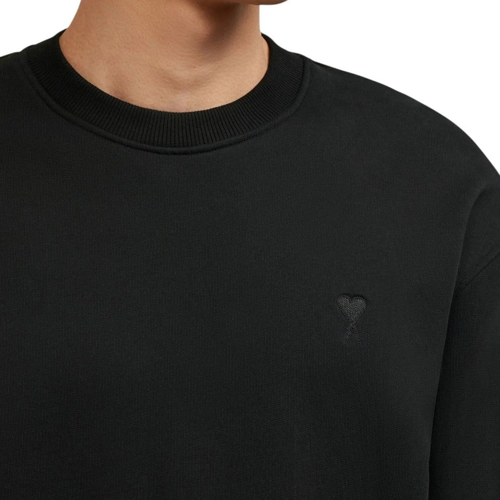AMI Paris Logo-embroidered Cotton Sweatshirt - Black