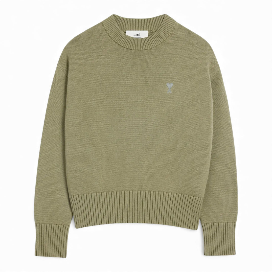 AMI Paris Logo-embroidered Cotton Sweatshirt - Olive Green