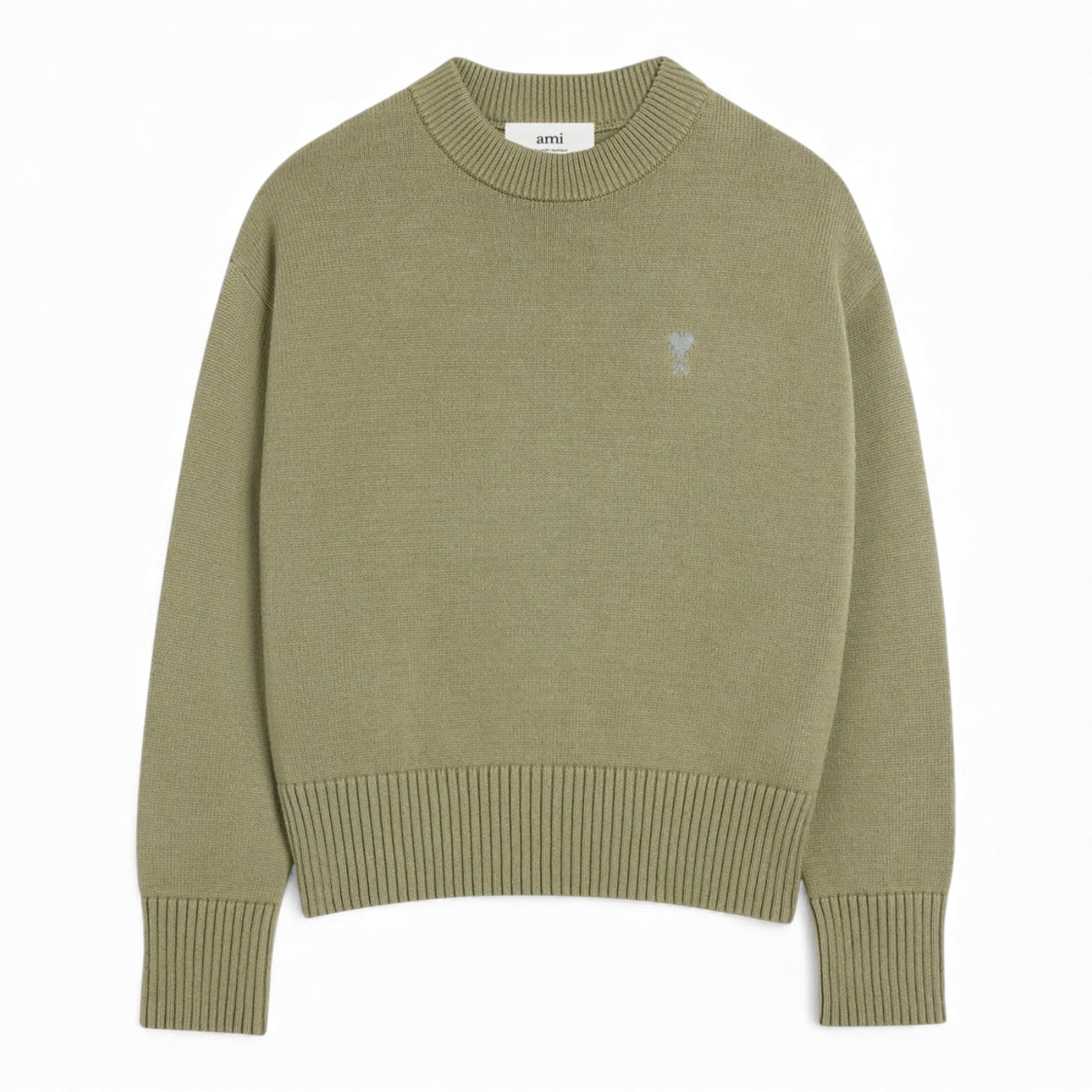 AMI Paris Logo-embroidered Cotton Sweatshirt - Olive Green