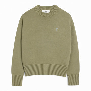 AMI Paris Logo-embroidered Cotton Sweatshirt - Olive Green
