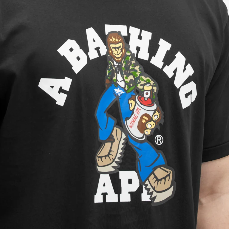Bape A Bathing Ape Graffiti Character College T-Shirt - Black