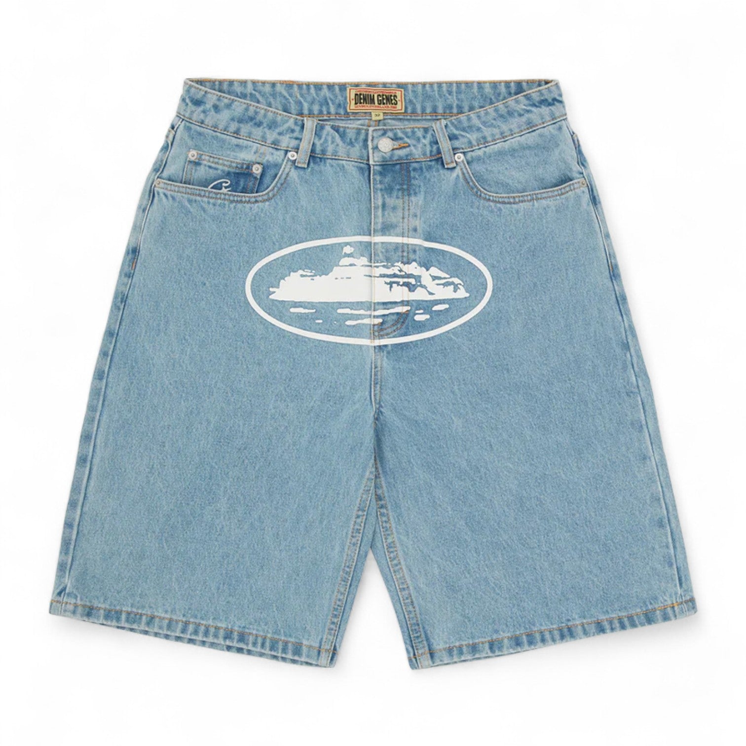 Corteiz Alcatraz Baggy Shorts Washed Blue