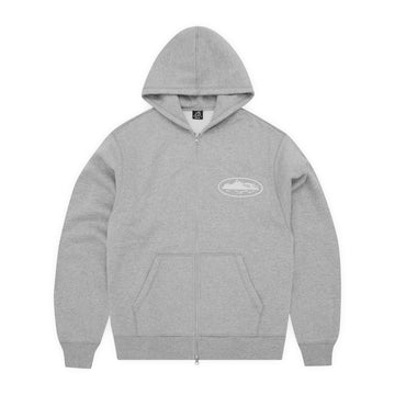 Corteiz Island Puff Print Zip Hoodie - Heather Gray