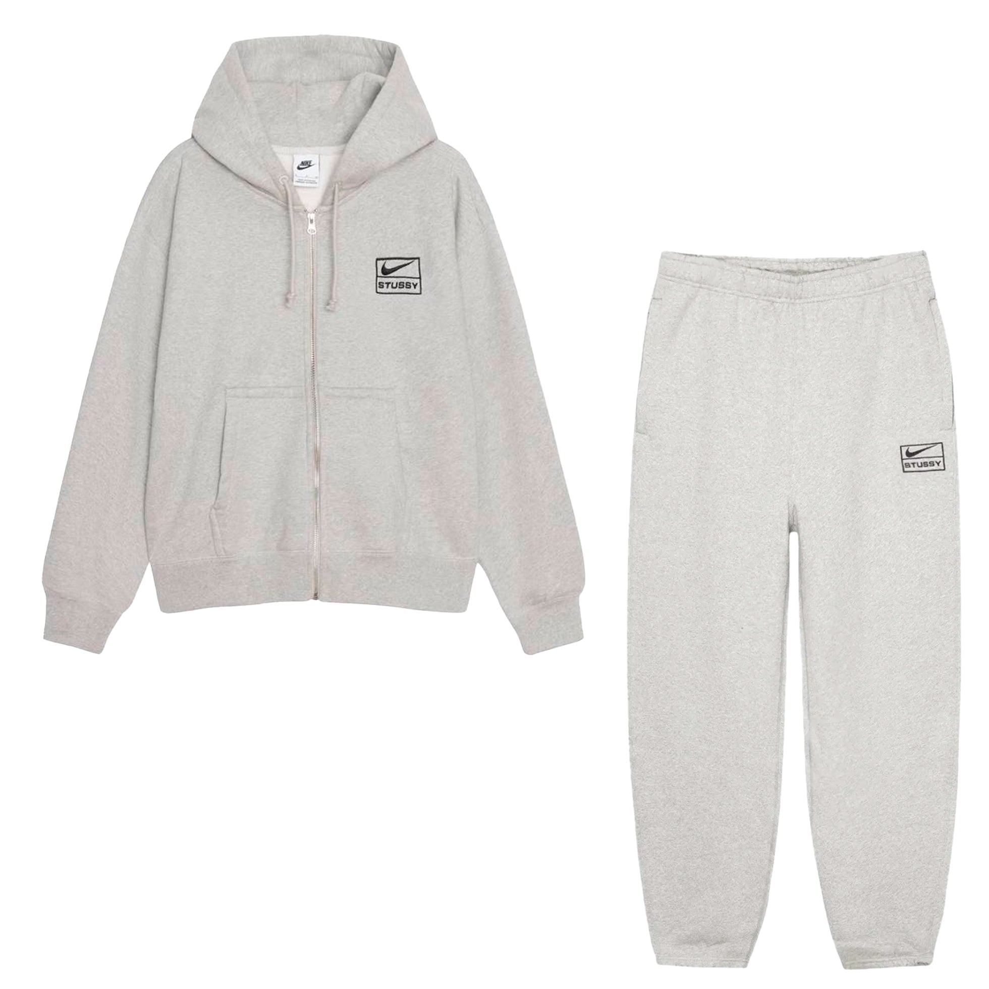 Stussy & Nike Set Zip Hoodie + Stone Washed Fleece Pant - Grey Heather