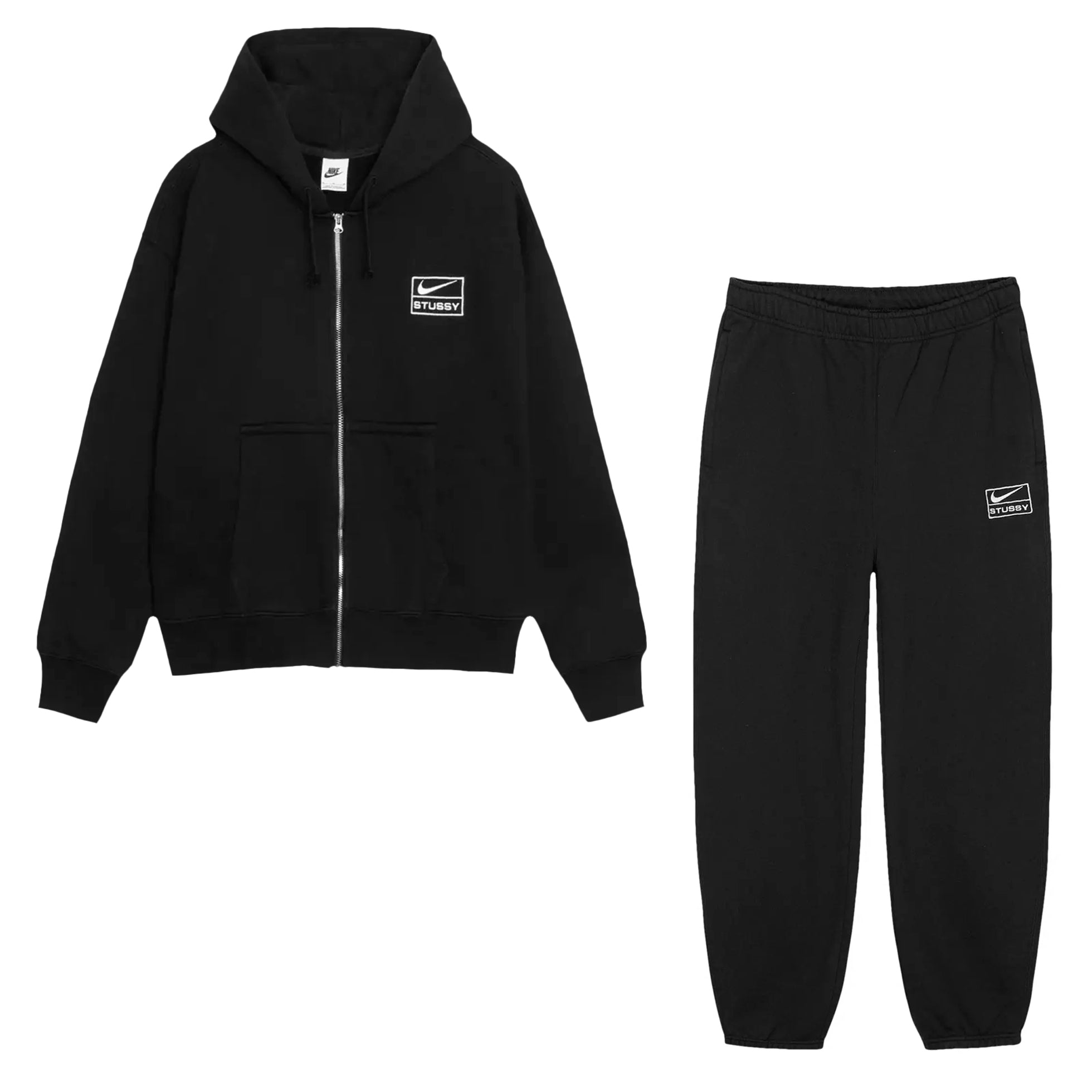 Stussy & Nike Set Zip Hoodie + Stone Washed Fleece Pant - Black