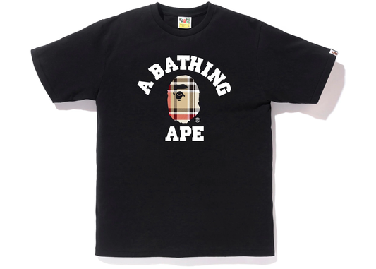 BAPE Check College Tee Black/Beige Men's