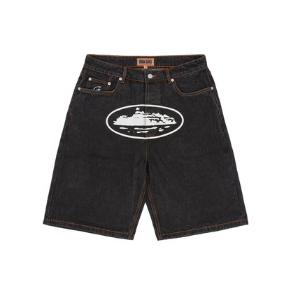 Corteiz Alcatraz Denim Shorts Washed Black