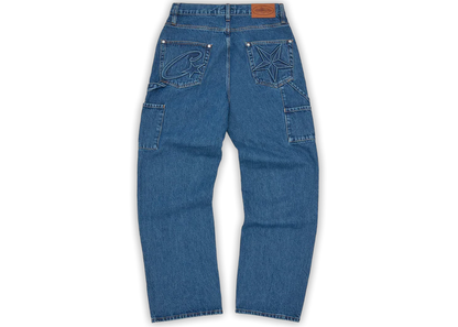 Corteiz Embossed C-Star Denim Work Pant Blue Hombre