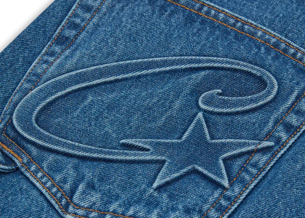 Corteiz Embossed C-Star Denim Work Pant Blue