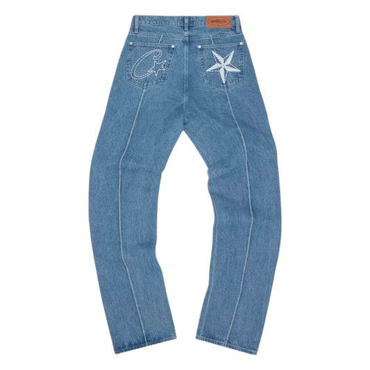 Corteiz C-Star Denim Jeans Baggy Fit Washed Blue