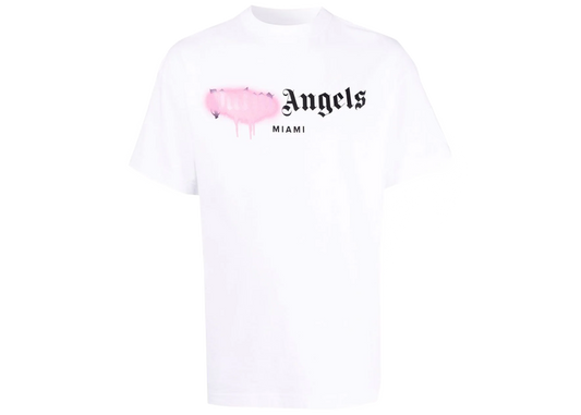 Palm Angels Miami sprayed-logo Pink T-shirt White