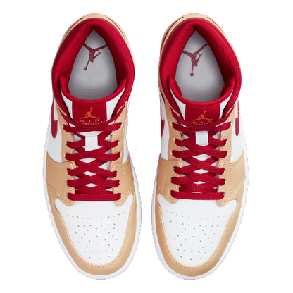 Jordan 1 Mid Light Curry Cardinal