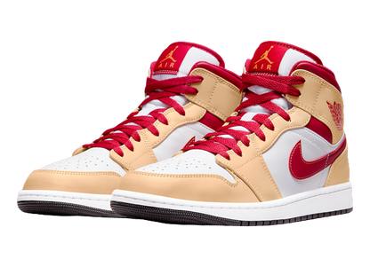 Jordan 1 Mid Light Curry Cardinal