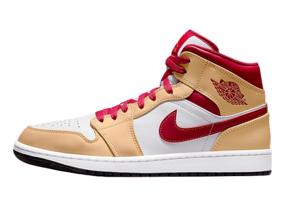 Jordan 1 Mid Light Curry Cardinal